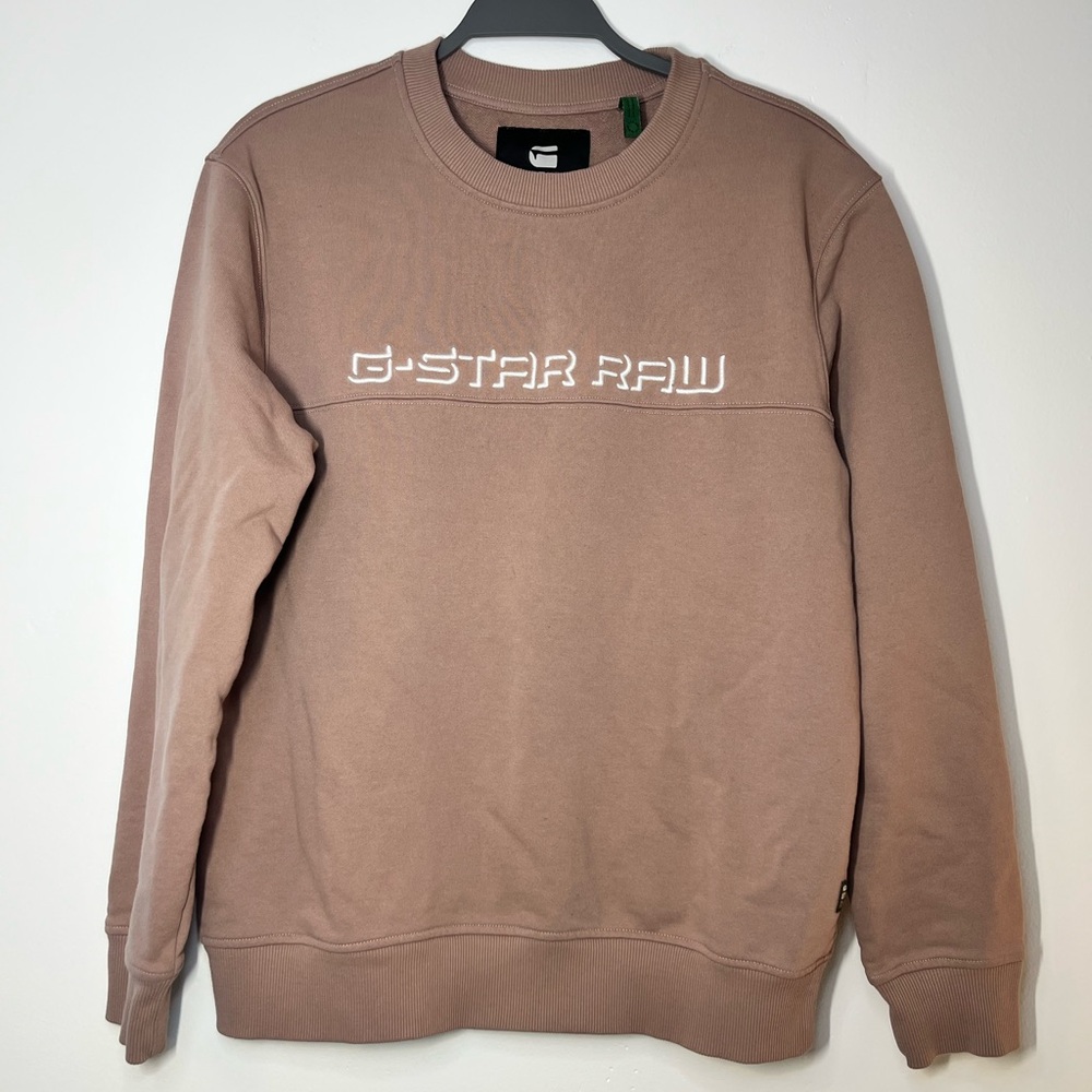 G-Star RAW Embroidered Logo Crewneck Sweatshirt L Brown Streetwear Pullover